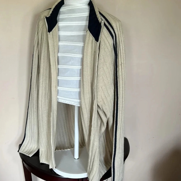 Vintage ,chunky knit/ cable  zip sweater,blue,cream,fisherman,grandpa core,NWOT - Picture 5 of 8